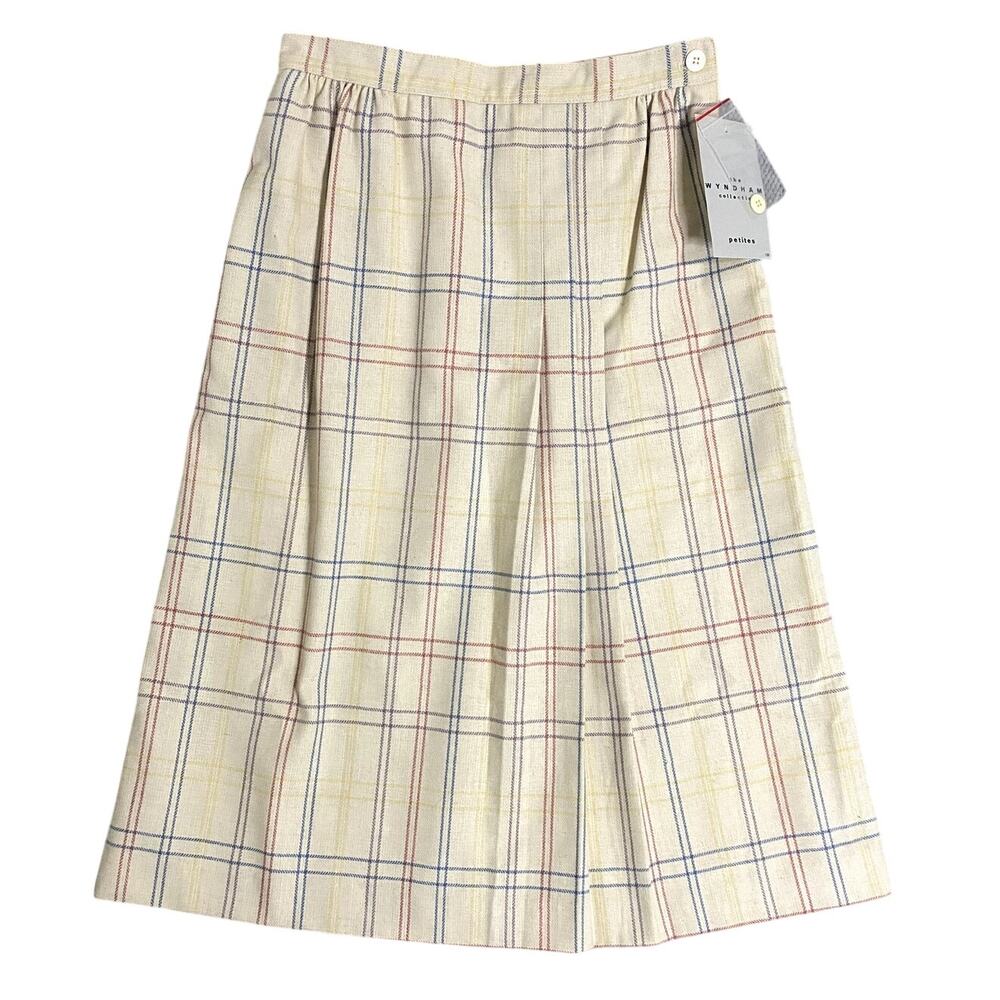 Vtg Wyndham Collection Skirt Womens 10 Plaid Yellow Cottage Core Wool Blend‎ USA